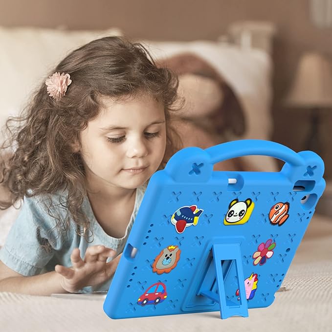 Dteck for iPad 9th/8th/7th Generation 10.2 Kids CaseCartoon Panda Shockproof Rugged Lightweight Convertible Handles Stand Kid Friendly Case with Pencil Holder for iPad 10.2 2021/2020/2019Sky Blue