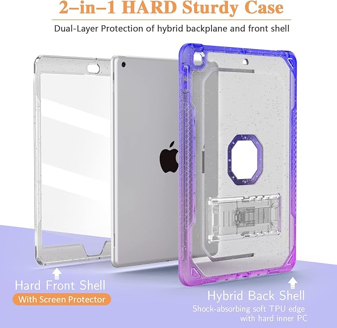 Case for iPad Air 2 Case for iPad 6th/5th Generation 2018/2017 for Apple iPad 9.7 inch with Screen Protector/StandClear Glitter Full-Body Coverage Slim Cover for Girls Women (Blue+Purple)