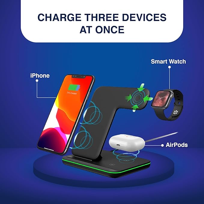 Fast Wireless Charger Station for iPhone Airpods and Apple Watch (Black)