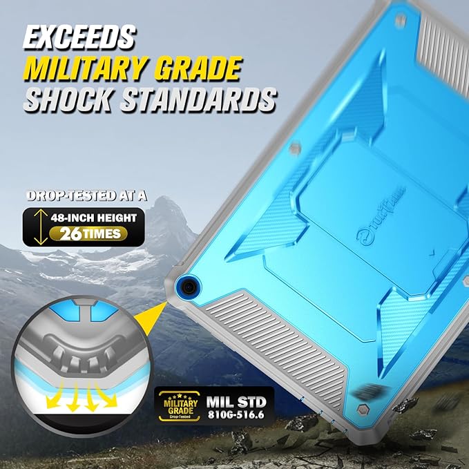 Fintie Shockproof Case for All-New Fire HD 10 Tablet (13th Generation 10.1 2023 Release) [Tuatara] Rugged Unibody Hybrid Bumper Kickstand Cover with Built-in Screen Protector Blue