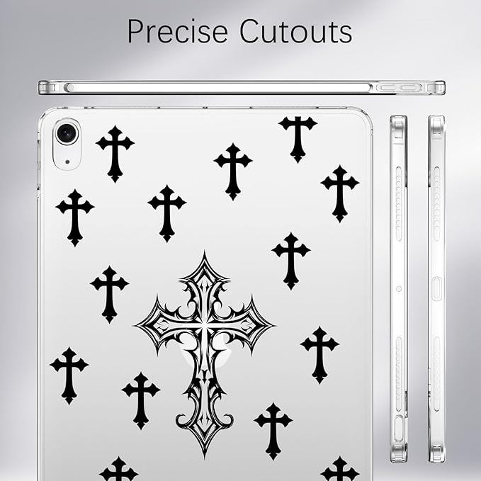 for iPad Pro 13-inch (M4) 2024Y2k Gothic Cross Crystal Clear CaseSlim Lightweight Anti-Scratch Soft TPU Bumper Hard Acrylic Back Cover for Women