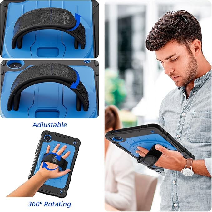 Case for Samsung Galaxy Tab A9 Case 8.7 Inch 2023 with 360 Rotating Hand Strap &amp Shoulder StrapProtective Case for Galaxy Tab A9 8.7 Tablet SM-X110/X115/X117 (Black+Sky Blue)