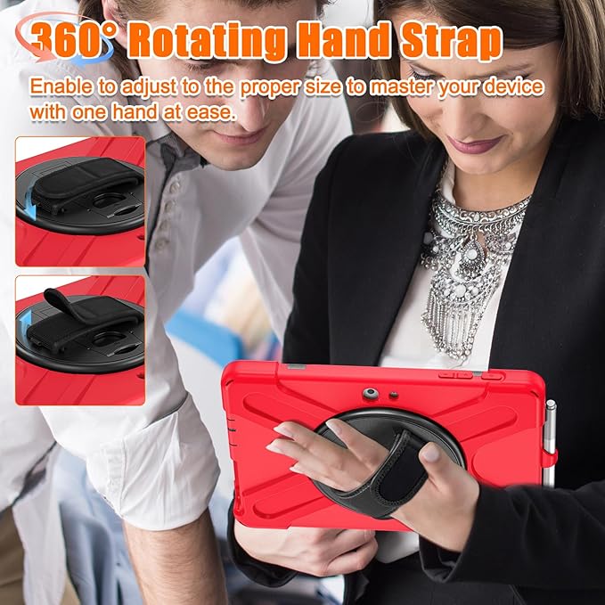 ZenRich Rugged Case for Surface Go 4 (2023)/Surface Go 3 (2021)/ Surface Go 2 (2020) Surface Go (2018) with Pen Holder Heavy Duty Shockproof Case with Stand Hand Strap and Shoulder Belt-Red