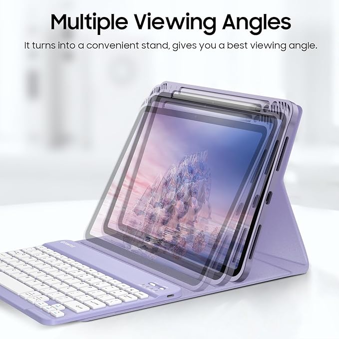 Fintie Keyboard Case for iPad Air 11-inch M4/M3/M2 (2026/2025/2024) iPad Air 5th/4th Generation (2022/2020) 10.9 Inch - Soft TPU Cover w/Magnetically Detachable Bluetooth Keyboard Lilac Purple