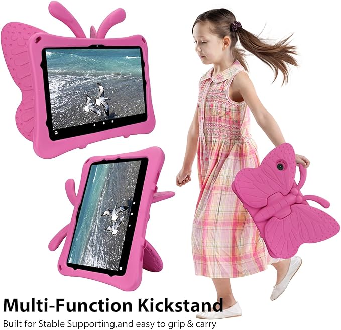 Dteck Fire HD 10 Tablet Case (2021/2023) Cute Butterfly Case for Kids Stand Shockproof Heavy Duty Rose