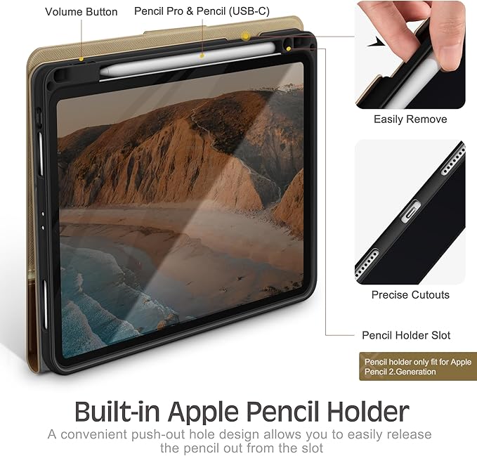 KingBlanc for iPad Pro 12.9 Case 6th/5th/4th/3rd Generation (2022/2021/2020) with Pencil Holder PU Leather Smart Stand Cover Auto Sleep/Wake Apple Pencil2 Charging Multi-Angle for Typing Beige