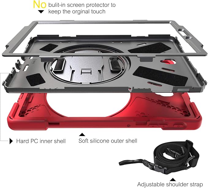 BRAECN for Samsung Galaxy Tab S4 10.5 Case [Shoulder Strap][Adjustable Handle Grip][Rototating Kickstand] Heavy Duty Shockproof Rugged Case for Galaxy Tab S4 10.5 Tablet SM-T830/T835/T837 (RED)