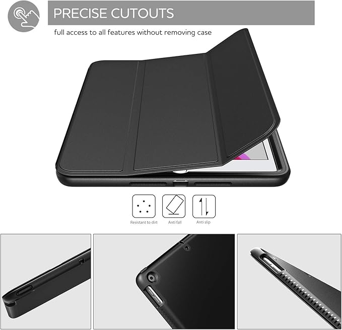 SURITCH for iPad 9th/8th/7th Generation iPad 10.2 Case [Built in Screen Protector] [Pencil Holder] Lightweight Leather Case Smart Cover and Magnetic Trifold Stand for iPad 2021/2020/2019(Black)