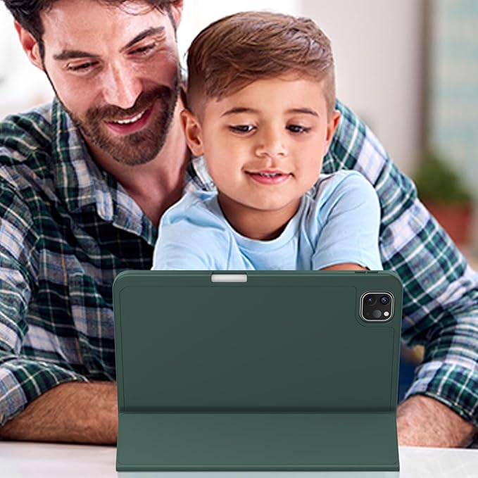 ZryXal iPad Pro 11 Inch Case (M5) 2025/ (M4) 2024 (Model: A2836/A2837/A3006) Trifold Stand Smart Cover with Pencil Holder and Soft TPU Back Auto Wake/Sleep (Update Midnight Green)