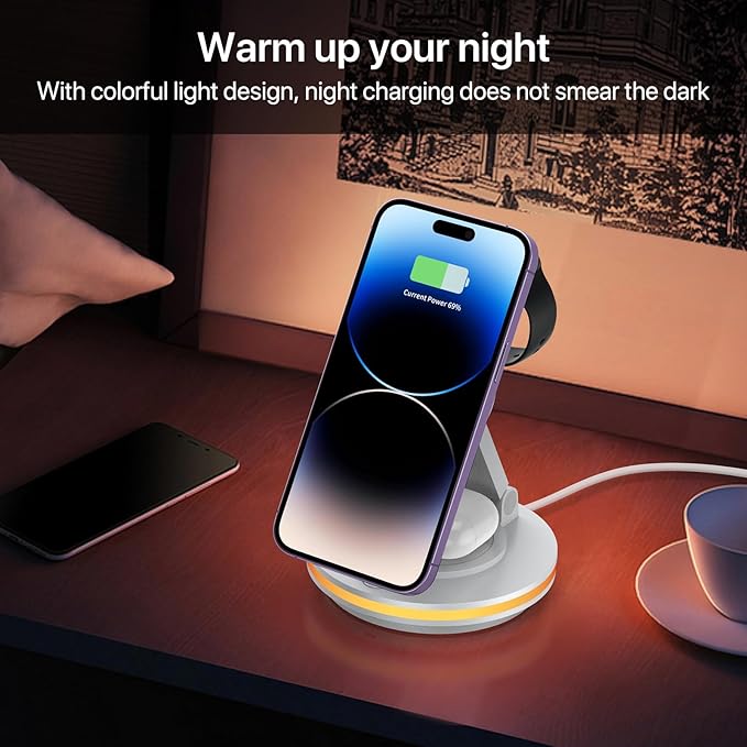 Foldable 3 in 1 Charging Station for iPhone Wireless Charger Stand with Magnetic Charging Station for iPhone 16 15 14 13 12 11 X Pro Max Watch AirPods Pro 3 2（W）