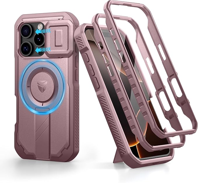 Dexnor for iPhone 16 Pro Case with Slide Camera Cover&ampAdjustable Kickstand &amp Built-in Screen ProtectorCompatible with MagSafe Shockproof Bumper Cases Heavy-Duty Magnetic Protective CoverPeon