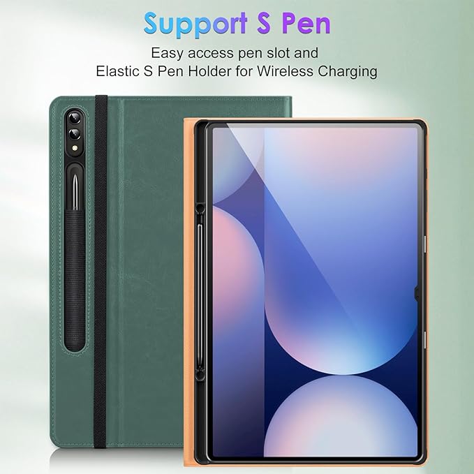 DTTO for Samsung Galaxy Tab S10 Ultra / S9 Ultra / S8 Ultra Case 2024/2023/2022 Premium Leather Business Folio Stand Cover with S Pen Holder for 14.6 Inch Tablet Auto Wake/Sleep Midnight Green
