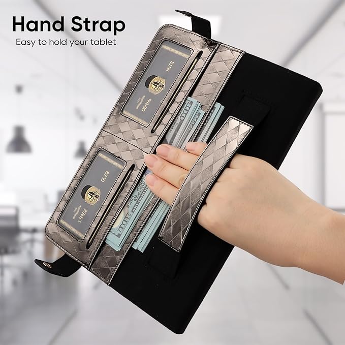 Tablet Carrying Shoulder Bag Case for Samsung Galaxy Tab S10 Ultra/S9 Ultra/ S8 Ultra 14.6 Iridescent Diamond Texture Envelope PU Leather Hand Strap Cards Holder Pocket S Pen Holder CaseBlack