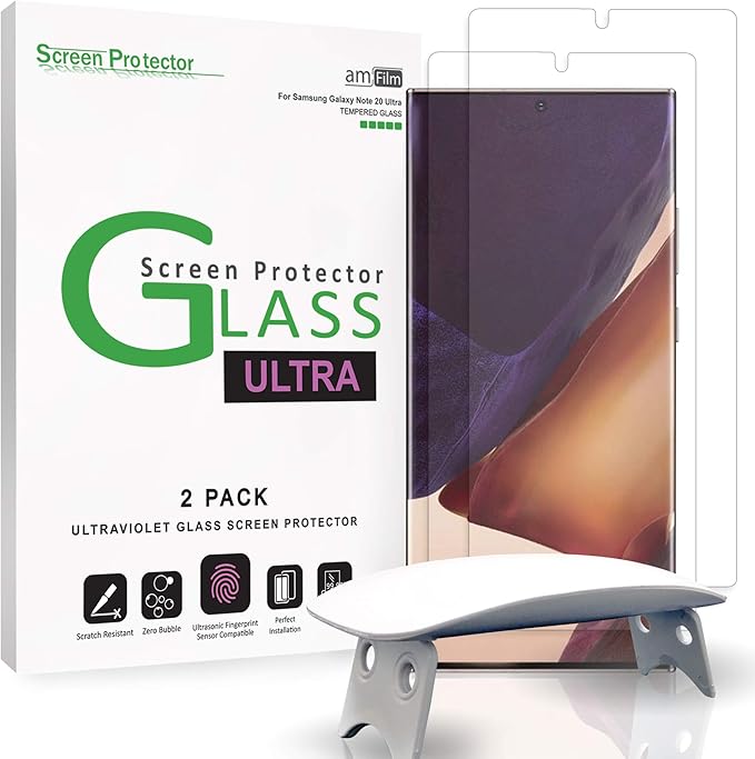 amFilm Ultra Glass Screen Protector for Galaxy Note 20 Ultra UV Gel Application Compatible with UltraSonic FingerPrint Scanner for Galaxy Note 20 Ultra (2020) Tempered Glass 2 Pack