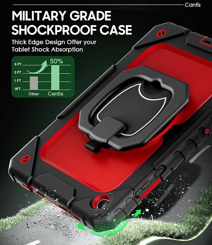 Cantis Case for Samsung Galaxy Tab A11 Plus 11 Inch 2026 (SM-X230/X236/X238) Shockproof Case for Tab A11+ with Screen Protector/Rotating Stand/Pen Holder/Shoulder Strap Black+Red