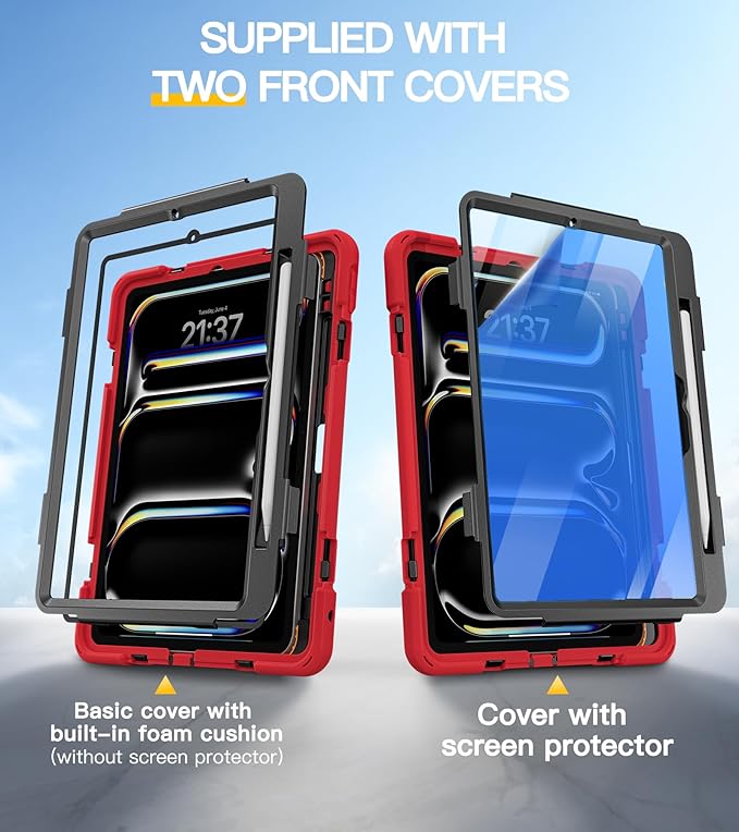 BRAECN Case for iPad Pro 11 inch M5 2025 &amp M4 2024 4 Layers Heavy Duty Full-Body Protection Screen Protector Pencil Holder 360° Rotating Handle Kickstand Shoulder Strap Kids Friendly