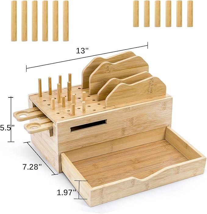 Yopay Family Charging Station with Drawer Bamboo Charging Station for Multiple Devices Cell Phone Docking Stations Organizer for Tablet Laptop Nightstand Bedside Desk Device Charger Organizer