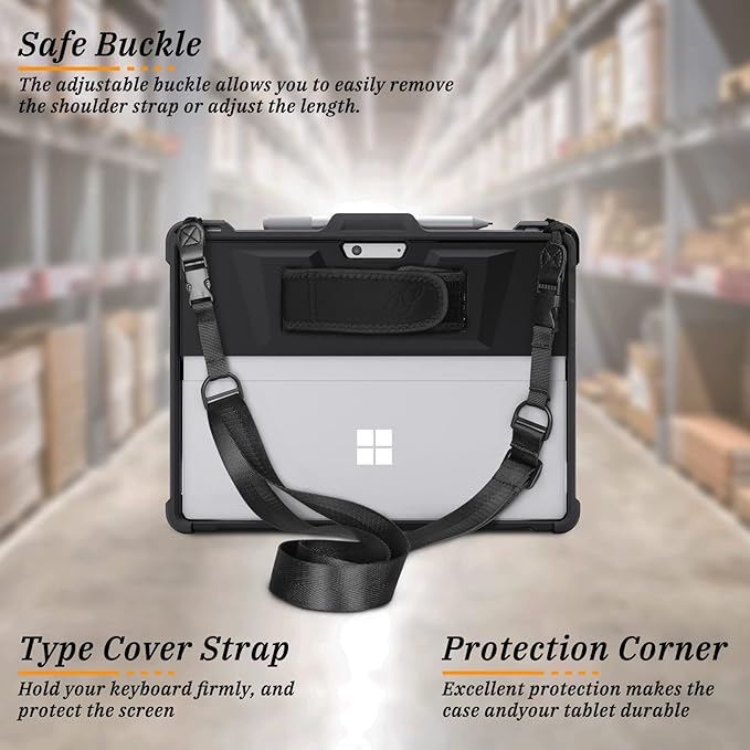 Microsoft Surface Pro 11/10/9 Case with Hand &amp Shoulder Strap Pen Holder Compatible with Type Cover Keyboard Rugged Protective Cover