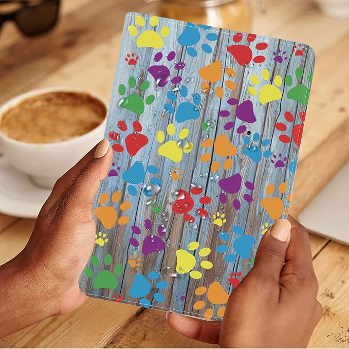Rustic Wooden Board Colorful Paw Print