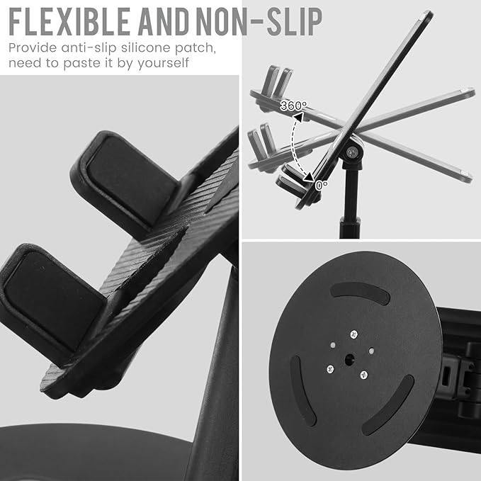 Geelin 50 Pieces 360 Black Rotating Phone Stand Desktop Fully Adjustable Foldable Phone Holder with Anti-Slip Pad Lightweight Aluminum Base Tablet Stand for All Phones