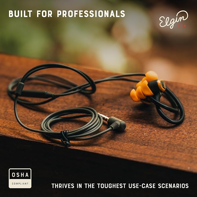Elgin Rumble Wired Earplug Headphones with mic in-Ear Earbuds 3.5mm Jack 27 dB NRR IP67 Waterproof OSHA CompliantEarbuds Noise Isolating Hearing Protection Work Safety