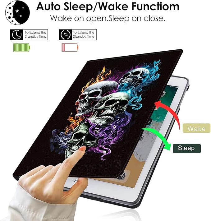 Compatible with iPad Air 13 inch Case (M3 2025 /M2 2024)/12.9 inch Case (6th/5th/4th/3rd 2022/2021/2020/2018) with Pencil HolderAuto Wake/Sleep Protect CoverCool Fire Skulls
