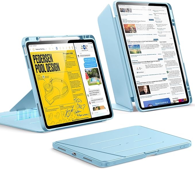 ESR for iPad Air 13 Inch Case M4/M3/M2 (2026/2025/2024) Vertical Stand Cover Multi Stand Angles Ultra-Stable Case with Pencil Holder Flip Series Light Blue