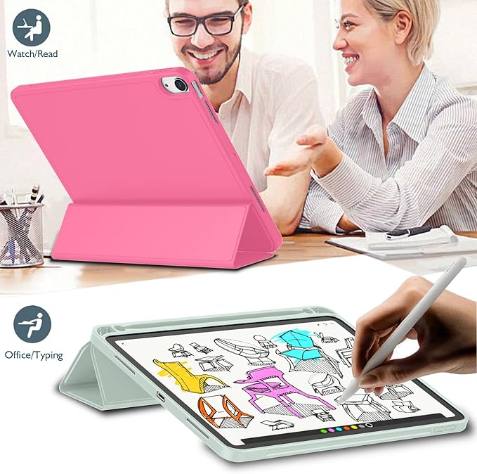 iMieet iPad Air 11 Inch Case M4/M3/M2(2026/2025/2024) iPad Air 5th/4th Generation Case 2022/2020 10.9 Inch with Pencil HolderTrifold Stand Smart Case with Soft TPU Back(Watermelon)