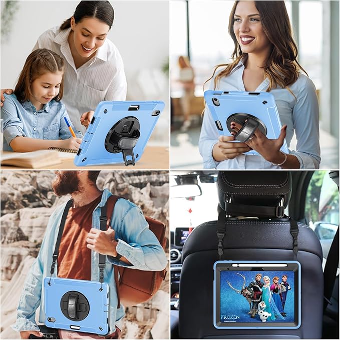 Case for iPad (A16) 11th/10th Generation Case: Protective Cover for iPad 11th Gen 11 Inch 2025 &amp10th Gen 10.9 2022 with Screen Protector- Stand- Shoulder Strap- Handle- Pencil Holder-Light Blue