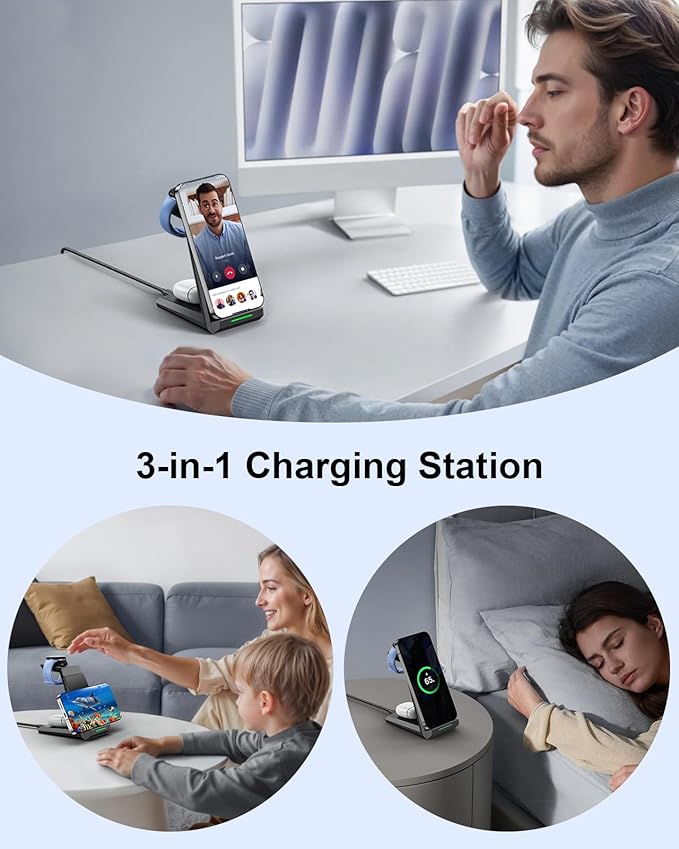 NANAMI Wireless Charger for Google - 3 in 1 Wireless Charging Station Fast Charger Stand Dock for Pixel 9/9 Pro XL/Fold/8/7Buds Pro 2/Pro Watch 3/2Fitbit Versa 4/Sense 2(Not for Pixel Watch 1/4)