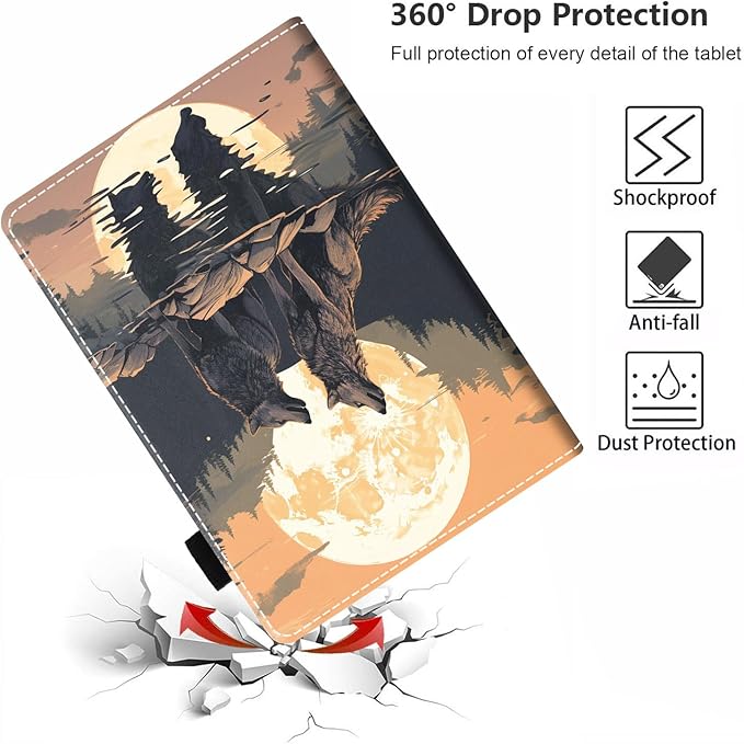 Case for All-New Amazon Fire HD 10 &amp 10 Plus Tablet 10.1 (13th/11th Generation 2023/2021 Release) Slim PU Leather Stand Cover with Card Slot &amp Auto Wake/Sleep Wolf Under The Moon