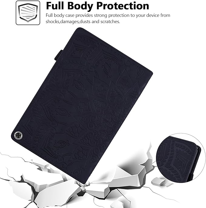 Case for Amazon Fire Max 11 (2023) Techcircle Stylish Mandala Embossed PU Leather Folio Stand Soft TPU Back Cover Slim Lightweight Elastic Band Protective Case with Pen Holder &amp Card Slots Black