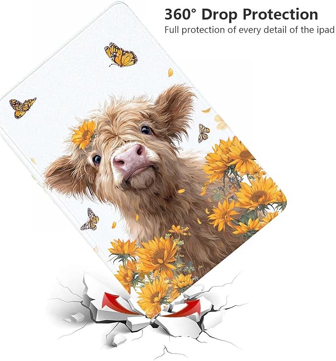 Case for Samsung Galaxy Tab A11 / Tab A9 8.7-Inch 2025/2023Slim Protective LeatherAuto Wake/SleepAdjustable Viewing Angle Stand.Highland Cow Butterfly Flower