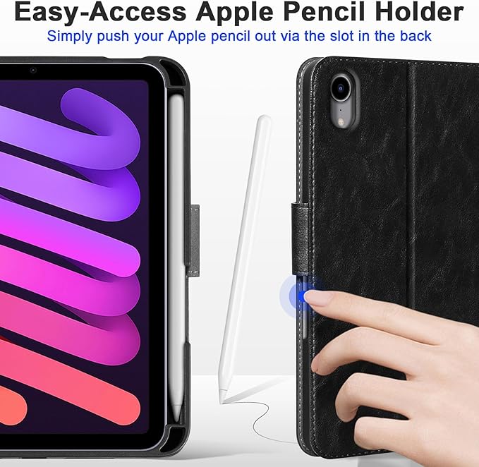 Genuine Leather Case for Ipad (A16) 11th Gen 11 inch 2025 and Ipad 10th Gen 10.9 inch 2022 with Pencil Holder Protective Shockproof Smart Folio Cover Adjustable StandAuto Wake/Sleep Black