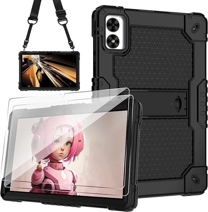 Case for Vortex ZTAB10/T10M PRO 10.1 inch Tablet Hybrid Shockproof Case Built in Kickstand with Screen Protector for Vortex ZTAB 10/T10M PRO 10.1 inch Tablet (Black/Black/2 PCS)