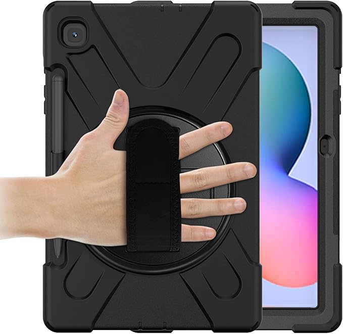 KIQ Shield Series Galaxy S6 Lite Case Heavy Duty Tablet Shockproof Rugged Tab S6 Lite Cover W/Stand Shoulder Strap for Samsung Galaxy Tab S6 Lite 10.4 Inch 2022/2020 P610/P613/P615/P619 - Black
