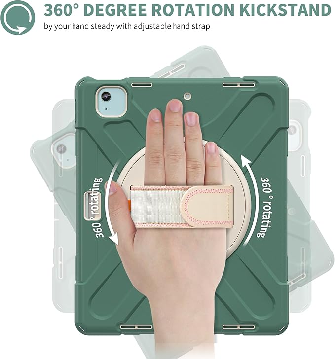 for iPad Air 13-inch M2 (2024) A2898/A2899 for iPad Pro 12.9 Rugged Case Portable Heavy Duty Shock-Proof Armor Cover with Swivel Kickstand/Hand Grip Shoulder Strap Pencil Holder(Sage Green)