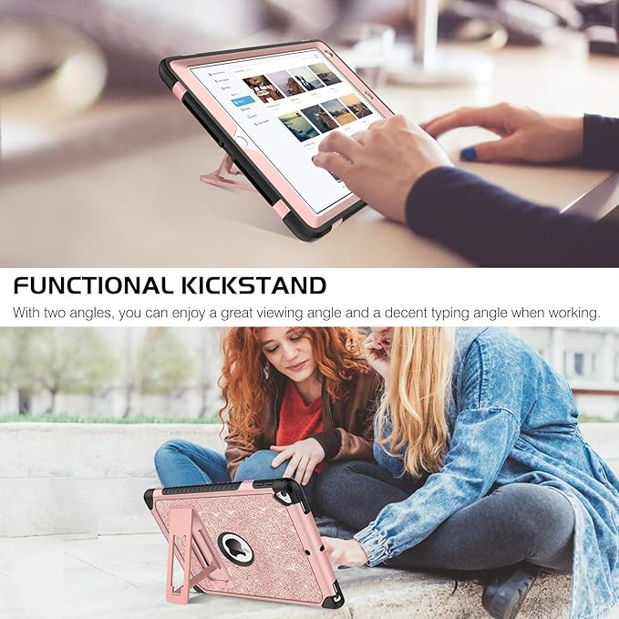 YINLAI Case for iPad 6th/5th Generation iPad 9.7 Case Glitter Women Girls Hybrid Shockproof Protective Cover with Kickstand iPad 9.7-Inch iPad Air 2nd A1893/A1954/A1822/A1823Rose Gold