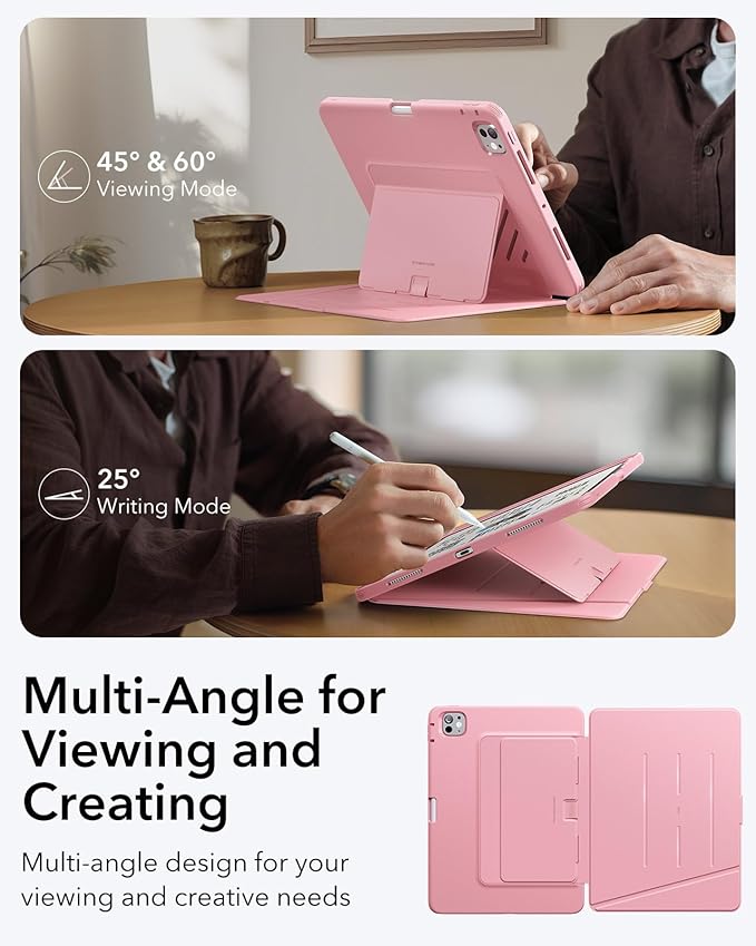 ESR for iPad Pro 11 Inch Case (M5/M4) 2025/2024 Vertical Stand Cover Multi Stand Angles Ultra-Stable Case with Pencil Holder Flip Series Pink