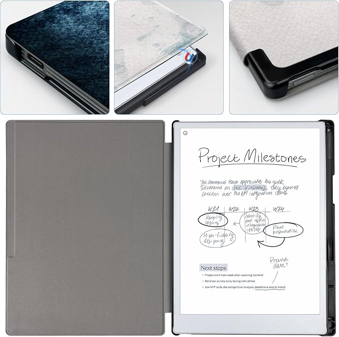Case for Remarkable Paper Pro Tablet 11.8 (Released in 2024) Hard Back Shell Protective Book Folio Cover with Built-in Pen Holder with Auto Sleep/Wake Function.