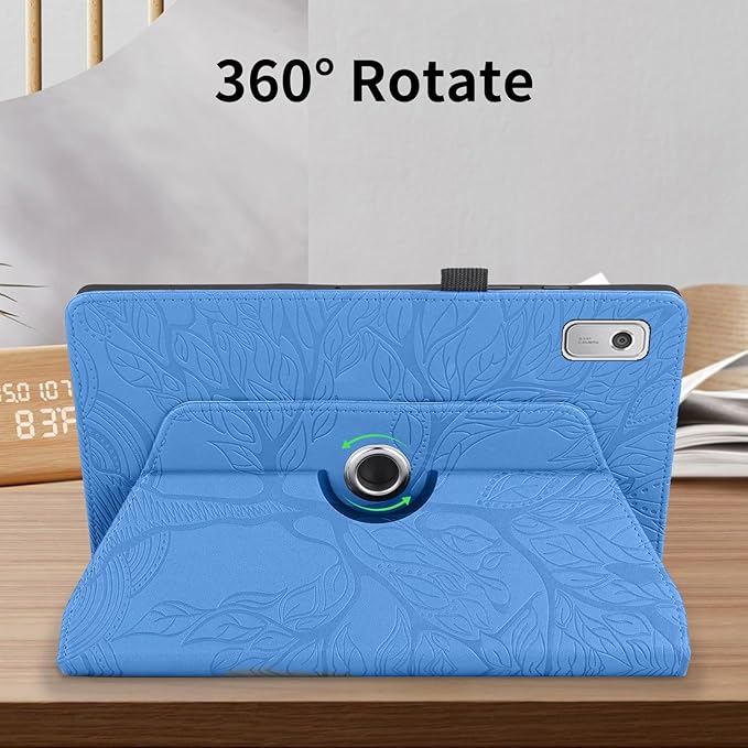 Tablet PC Bags Cases Sleeves Compatible With Lenovo Tab M9 9.0 Inch (Model: TB-310FU 2023 Released) Tablet Case 360 Degree Rotating Stand Foldable Tablet Case Tree Of Life Embossed Shell(Blue)