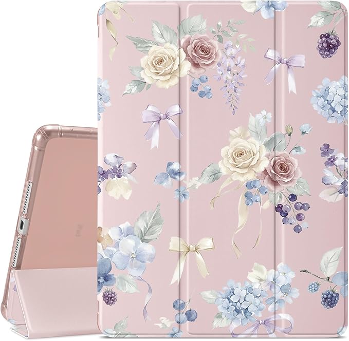 Pretty Flowers Case for iPad Air 13 (M3) 2025/ (M2) 2024/iPad Pro 12.9 2022/2021 Protective CasePencil Holder &amp Clear Back &amp Trifold Cover for Women Scratchproof Cover