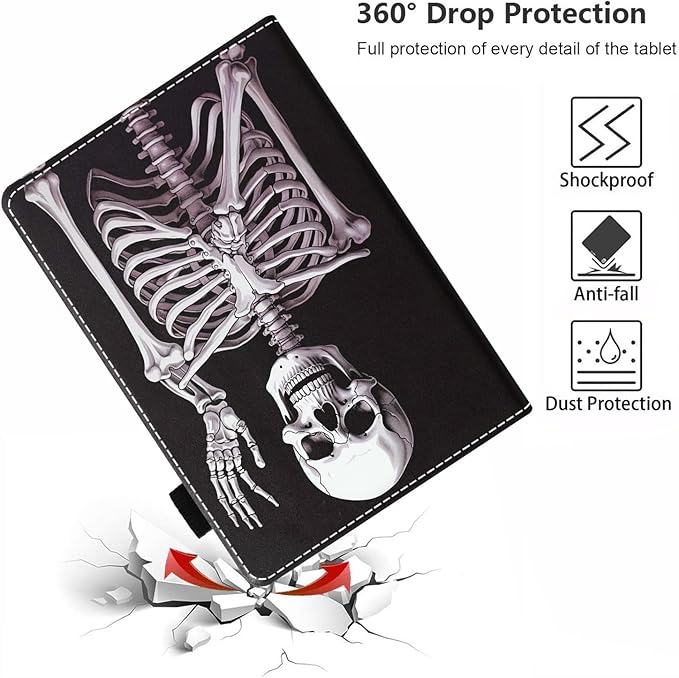 Case for All-New Amazon Fire HD 10 &amp 10 Plus Tablet 10.1 (13th/11th Generation 2023/2021 Release) Slim PU Leather Stand Cover with Card Slot &amp Auto Wake/Sleep Skull Skeleton