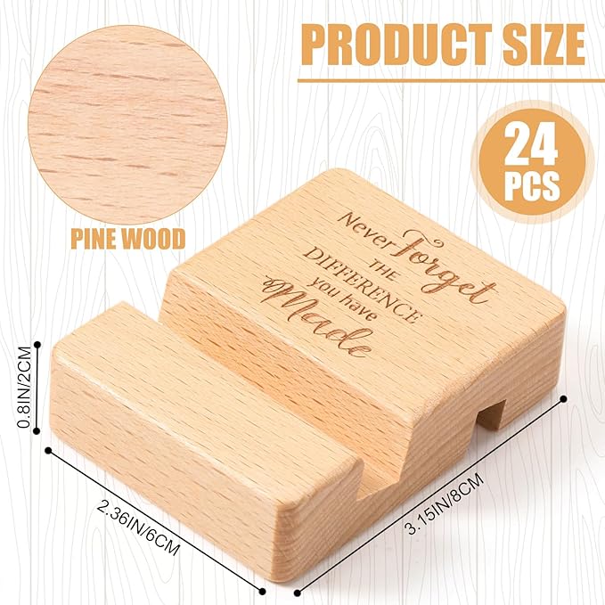 Wenqik 24 Set Employee Appreciation Gifts Bulk Wooden Phone Stand for Desk Wooden Phone Holder Office Workers Thank You Gift for Team Coworkers Staff Nurse Teacher Colleagues Doctor (Difference)