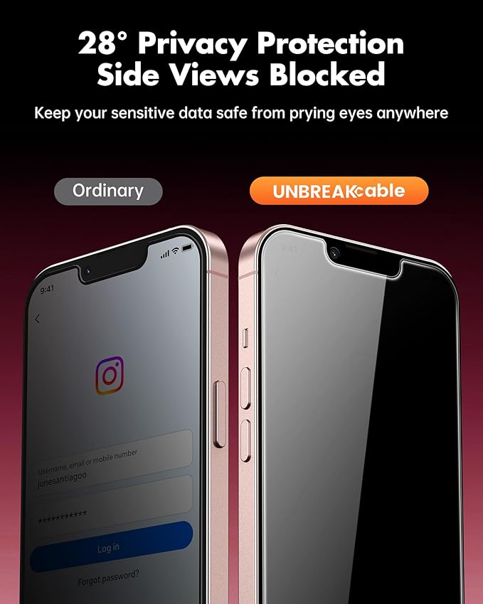 UNBREAKcable 4PCS Screen Protector for iPhone 13-2 Privacy Tempered Glass+2 Clear Glass Double Shatterproof [Easy Installation Frame] [9H Hardness] [Case Friendly] Anti-Scratch for iPhone 6.1 inch