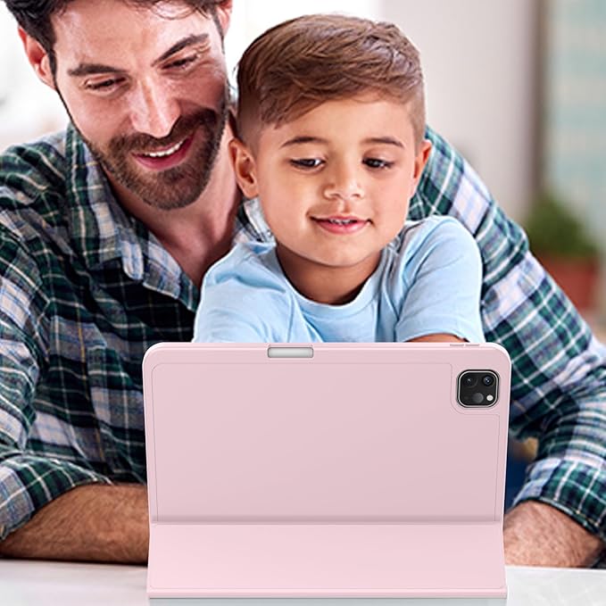 ZryXal iPad Pro 11 Inch Case (M5) 2025/ (M4) 2024 (Model: A2836/A2837/A3006) Trifold Stand Smart Cover with Pencil Holder and Soft TPU Back Auto Wake/Sleep (Pink)