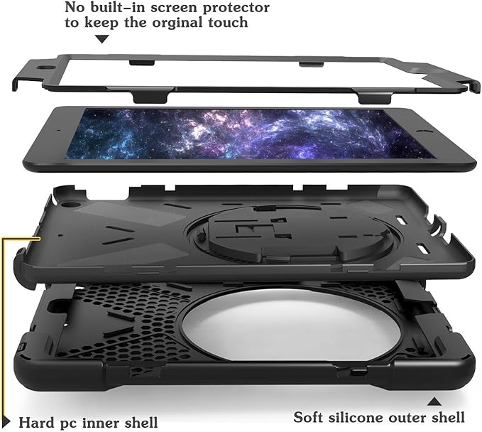 BRAECN for Samsung Galaxy Tab A 9.7 Inch SM-T550/P550 Case Heavy Duty Shockproof Protection Rugged 360° Rotating Stand Handle Shouler/Hand Strap Durable Kidse-Black