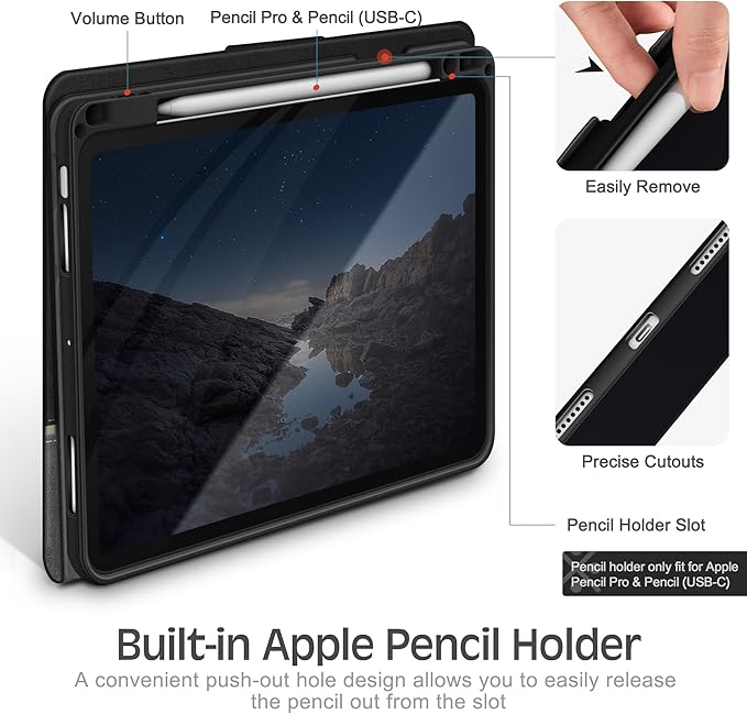 KingBlanc Case for iPad Air 13-inch M4/M3/M2 (2026/2025/2024) with Pencil Holder Vegan Leather Cover Auto Wake/Sleep Multi-Angle Stand for Viewing &amp Drawing Pencil Pro &amp USB-C Compatible