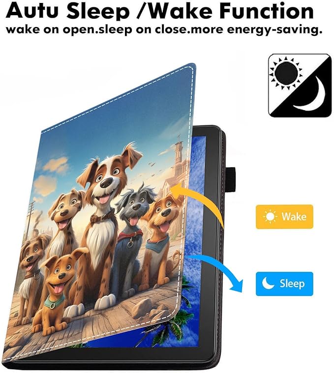 Case for Amazon Fire HD 10/HD 10 Plus Tablet 10.1 (13th/11th Generation 2023/2021 Release) Slim PU Leather Cover with Card Slot &amp Auto Wake/Sleep Cute Cartoon Dog