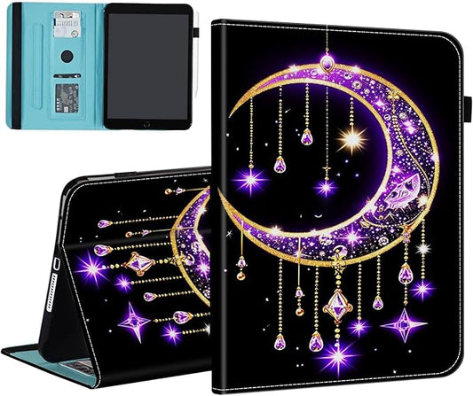Case for iPad 9th Generation/iPad 8/iPad 7 iPad 10.2 2021 2020 2019/iPad Air 10.5/iPad Pro 10.5Card Slot PU Leather TPU Case Pen Holder Auto Wake SleepMoon Stars